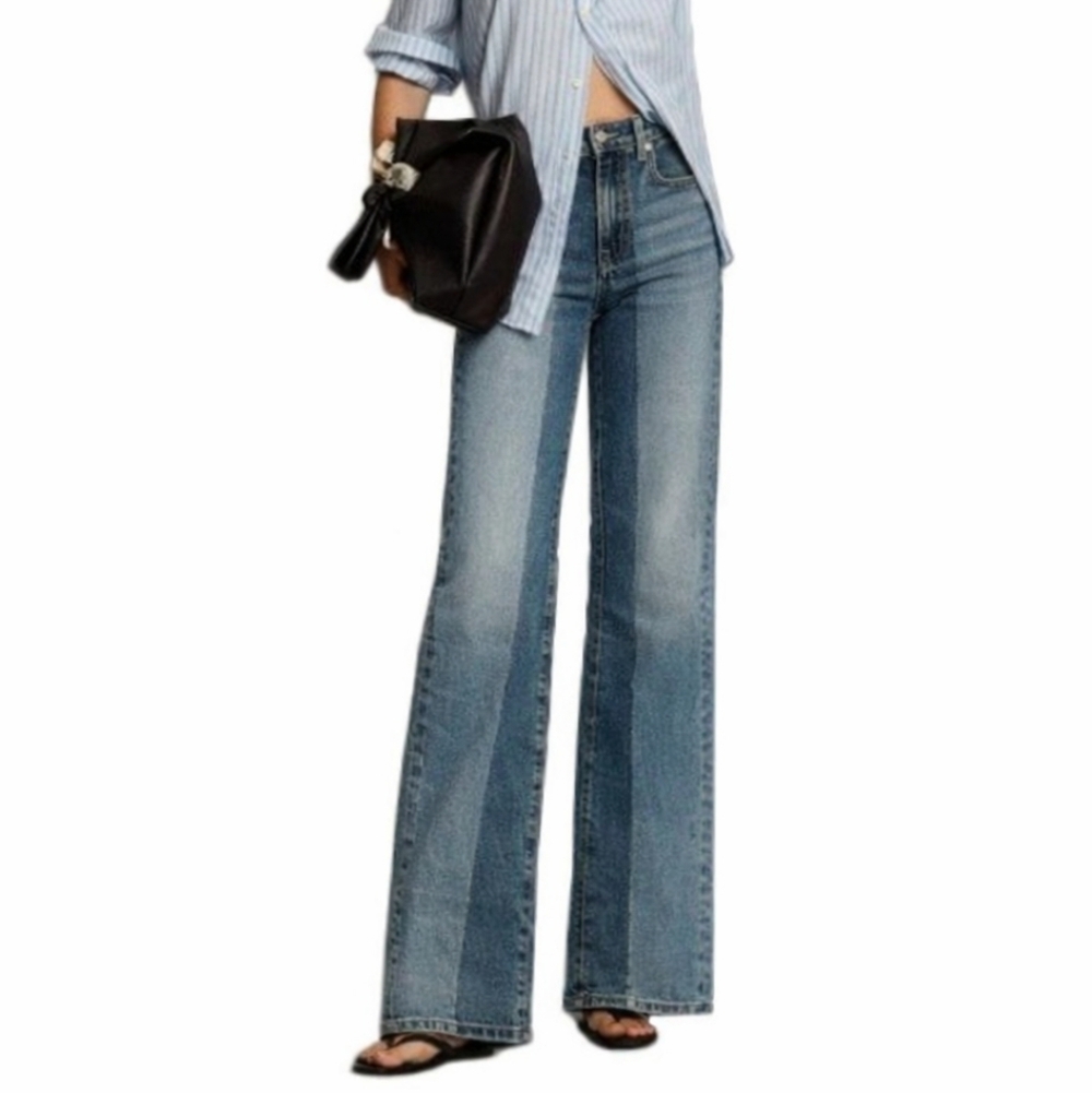 EDWIN Marli Seamed Two-Tone High-Rise Wide-Leg Jeans In Lumine Size 26